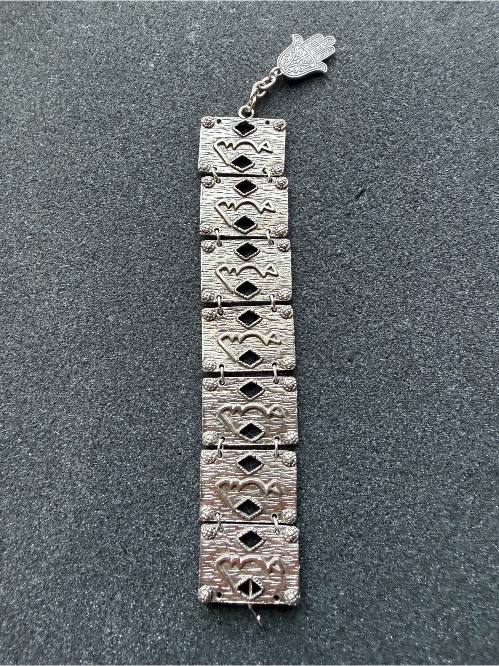 Vintage Silvertone Ottoman Style Hamsa Hand Exotic Tribal Jewelry Bracelet